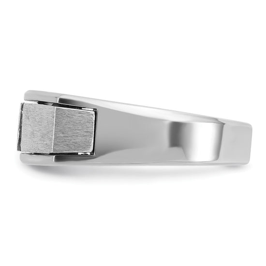 14k White Gold Men's Polished Antiqued and Satin 1/10 Carat AA Quality Diamond Ring