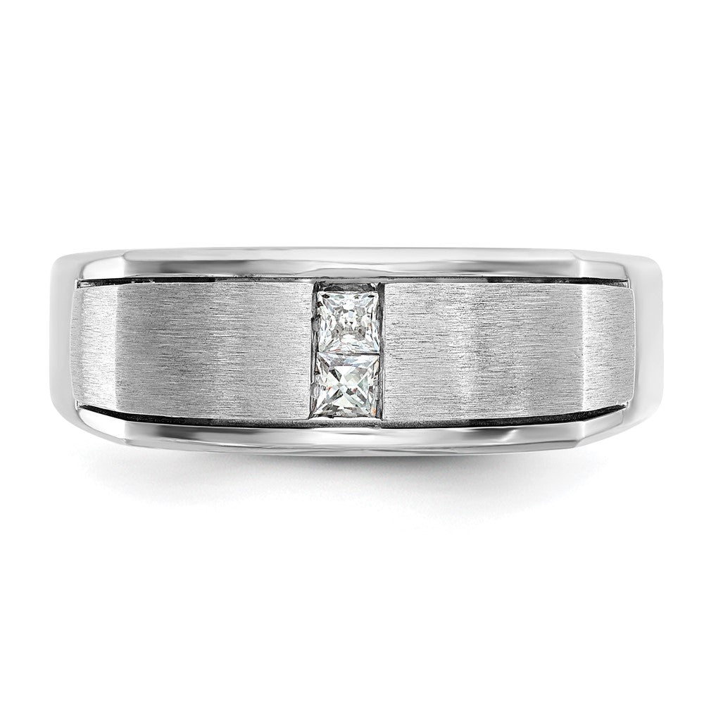 14k White Gold Men's Polished Antiqued and Satin 1/10 Carat AA Quality Diamond Ring