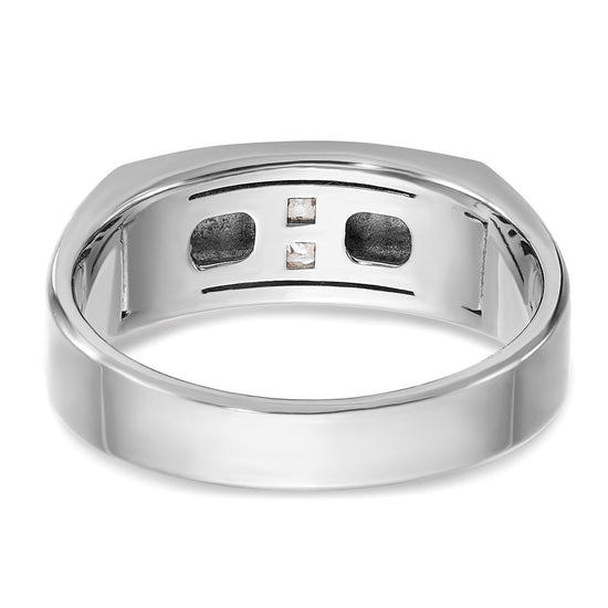 14k White Gold Men's Polished Antiqued and Satin 1/10 Carat AA Quality Diamond Ring
