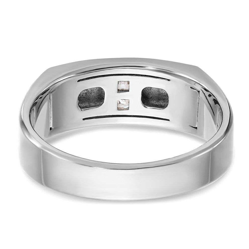 14k White Gold Men's Polished Antiqued and Satin 1/10 Carat AA Quality Diamond Ring