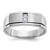 14k White Gold Men's Polished Antiqued and Satin 1/10 Carat AA Quality Diamond Ring
