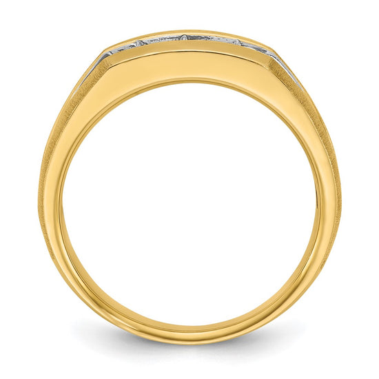 14k with White Rhodium Men's Polished Satin and Grooved 3-Stone 1/2 Carat AA Quality Diamond Ring