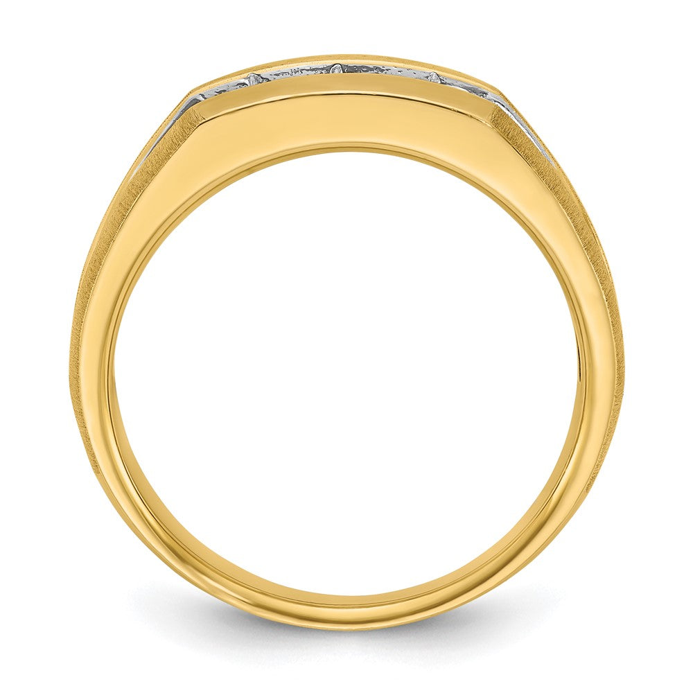 14k with White Rhodium Men's Polished Satin and Grooved 3-Stone 1/2 Carat AA Quality Diamond Ring