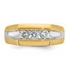 14k with White Rhodium Men's Polished Satin and Grooved 3-Stone 1/2 Carat AA Quality Diamond Ring