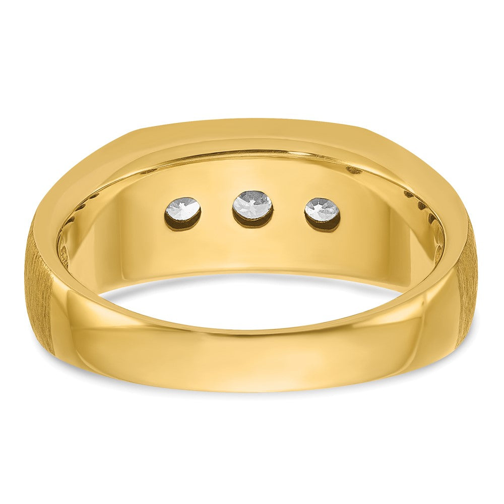 14k with White Rhodium Men's Polished Satin and Grooved 3-Stone 1/2 Carat AA Quality Diamond Ring