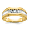 14k with White Rhodium Men's Polished Satin and Grooved 3-Stone 1/2 Carat AA Quality Diamond Ring