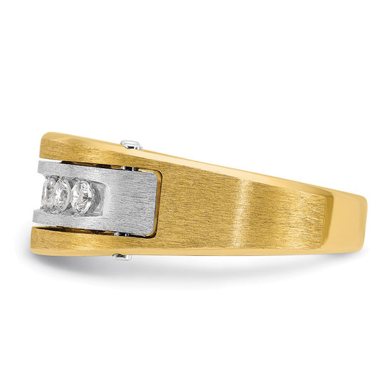 14k Two-tone Men's Polished Satin and Grooved 1 Carat AA Quality Diamond Cluster Ring
