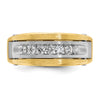 14k Two-tone Men's Polished Satin and Grooved 1 Carat AA Quality Diamond Cluster Ring