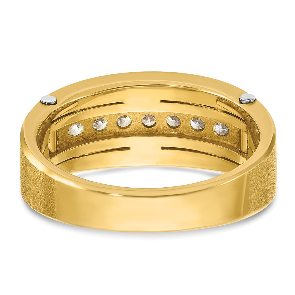 14k Two-tone Men's Polished Satin and Grooved 1 Carat AA Quality Diamond Cluster Ring