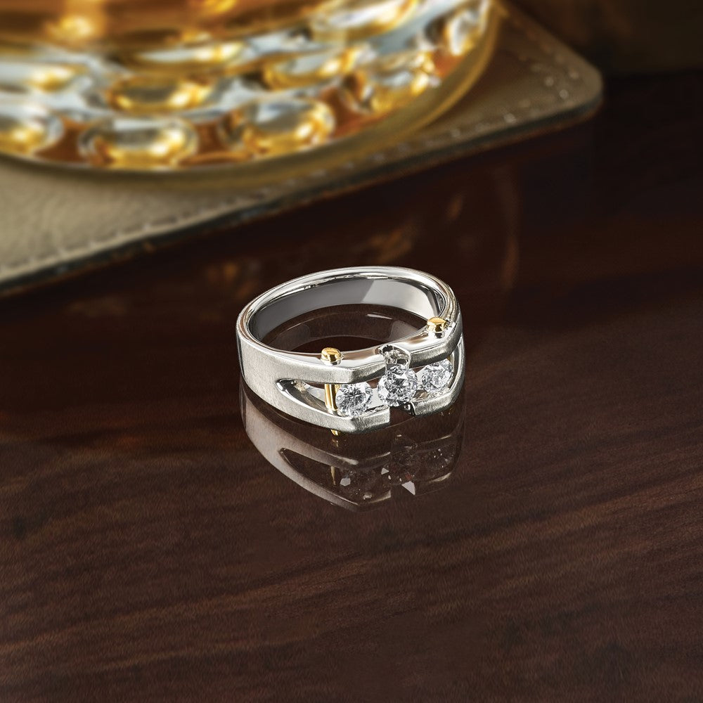 IBGoodman 14k Two-tone Men's Polished Satin and Cut-Out 3-Stone Ring Mounting