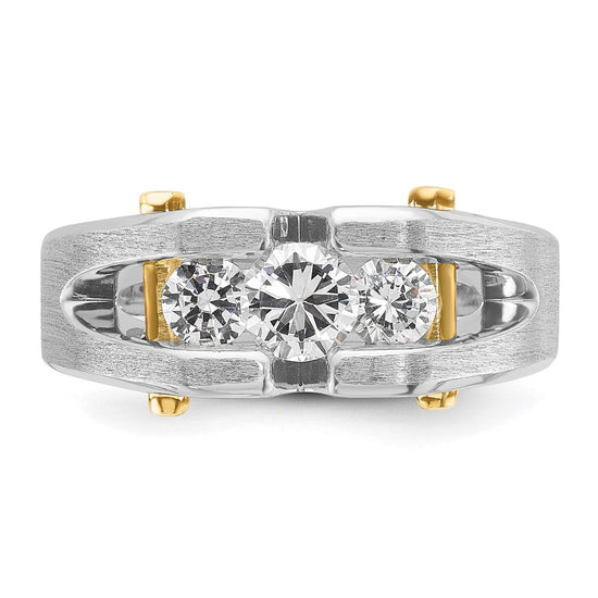 IBGoodman 14k Two-tone Men's Polished Satin and Cut-Out 3-Stone Ring Mounting
