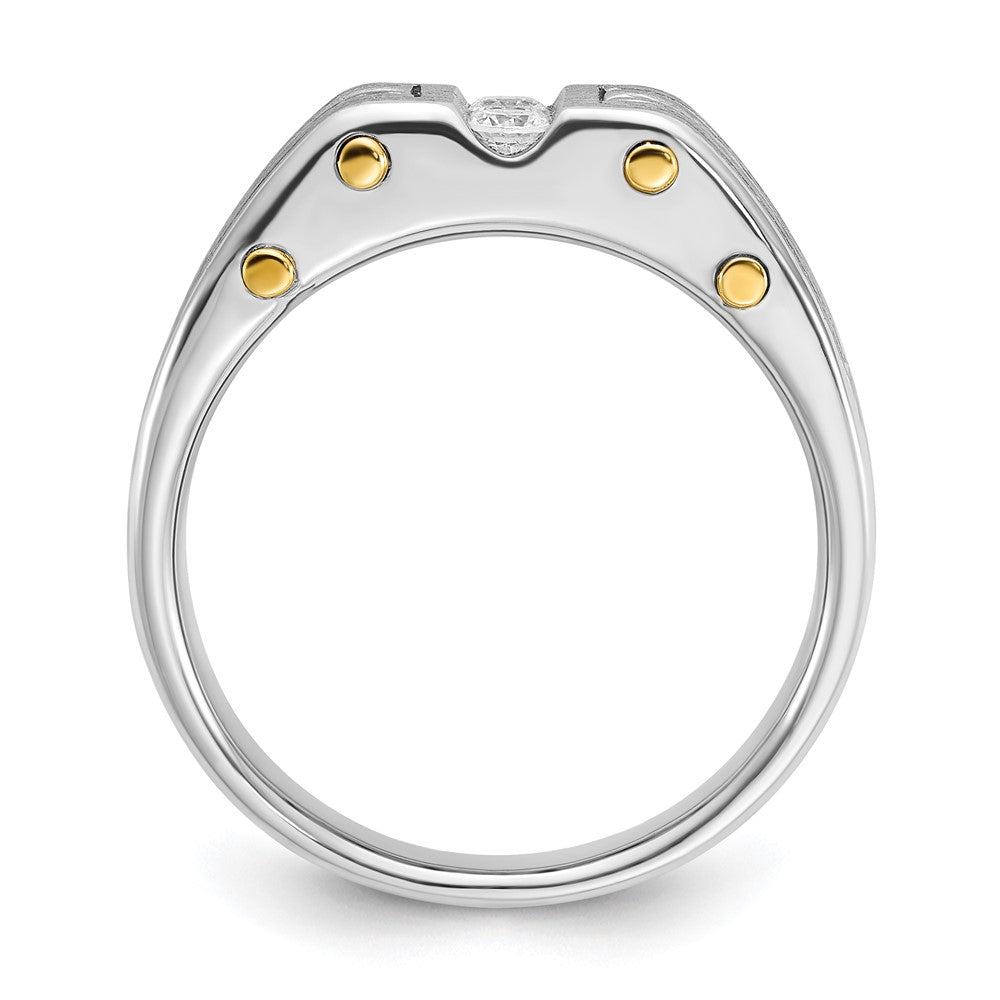 14k Two-tone Men's Polished and Satin 1/4 carat Diamond Complete Ring