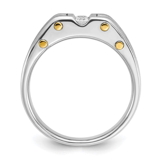 14k Two-tone Men's Polished and Satin 1/4 carat Diamond Complete Ring