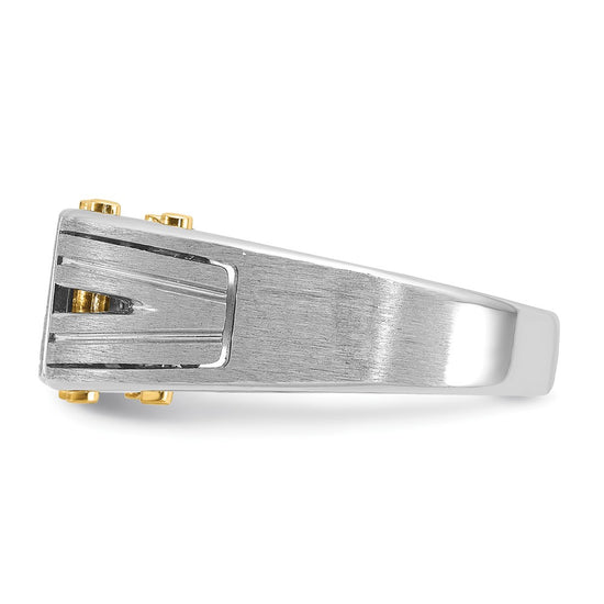 14k Two-tone Men's Polished and Satin 1/4 carat Diamond Complete Ring