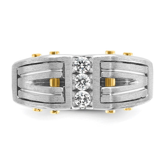 14k Two-tone Men's Polished and Satin 1/4 carat Diamond Complete Ring