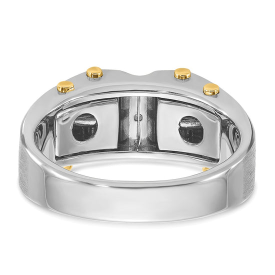 14k Two-tone Men's Polished and Satin 1/4 carat Diamond Complete Ring