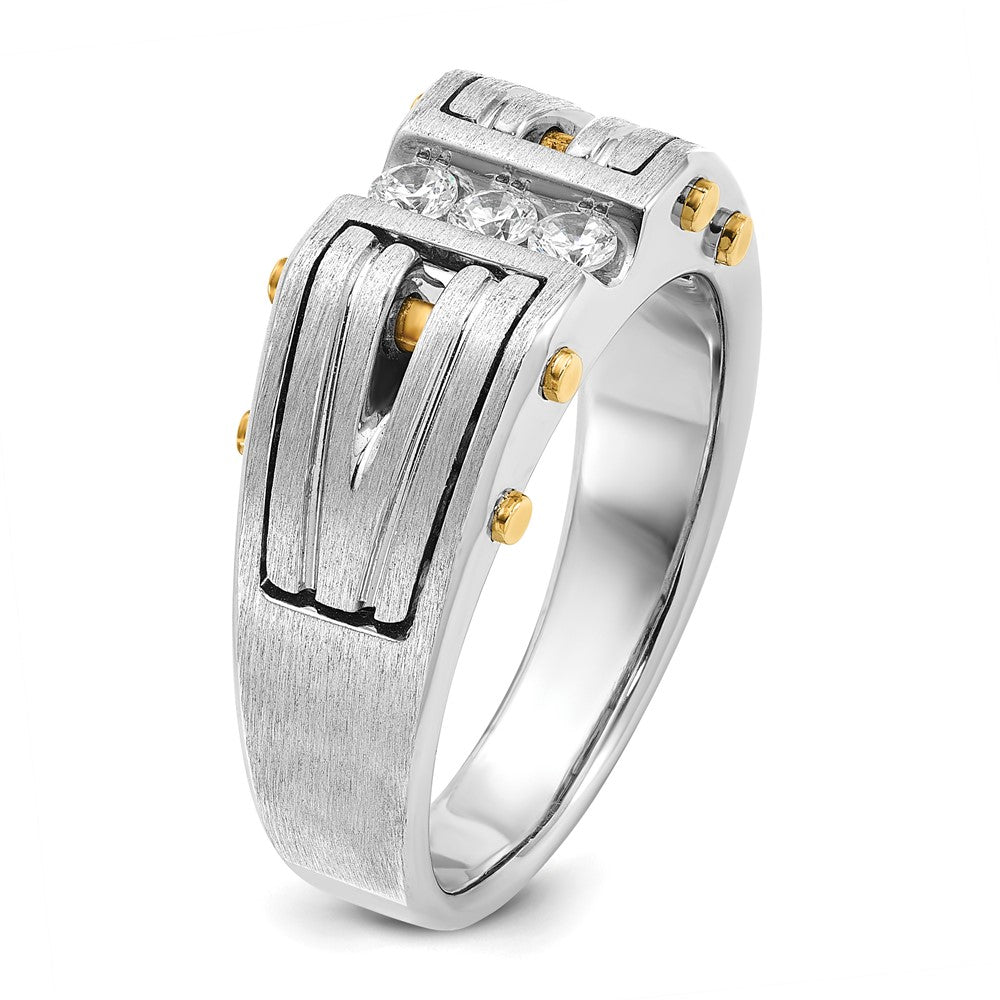 14k Two-tone Men's Polished and Satin 1/4 carat Diamond Complete Ring