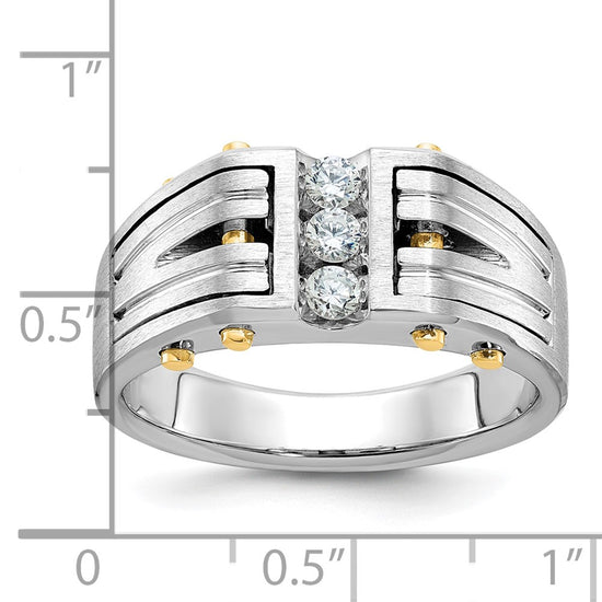 14k Two-tone Men's Polished and Satin 1/4 carat Diamond Complete Ring