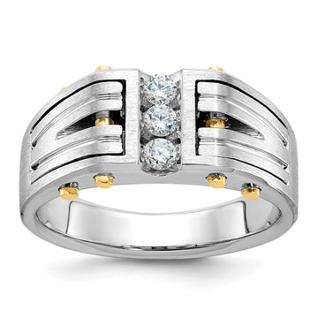 14k Two-tone Men's Polished and Satin 1/4 carat Diamond Complete Ring