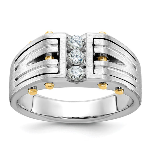 14k Two-tone Men's Polished and Satin 1/4 carat Diamond Complete Ring