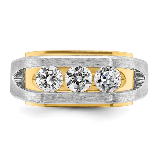 IBGoodman 14k Two-tone Men's Polished Satin and Cut-Out 3-Stone Ring Mounting