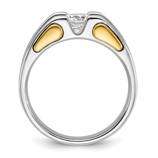 14k Two-tone Men's Polished and Satin 1 Carat Lab Grown Diamond Ring