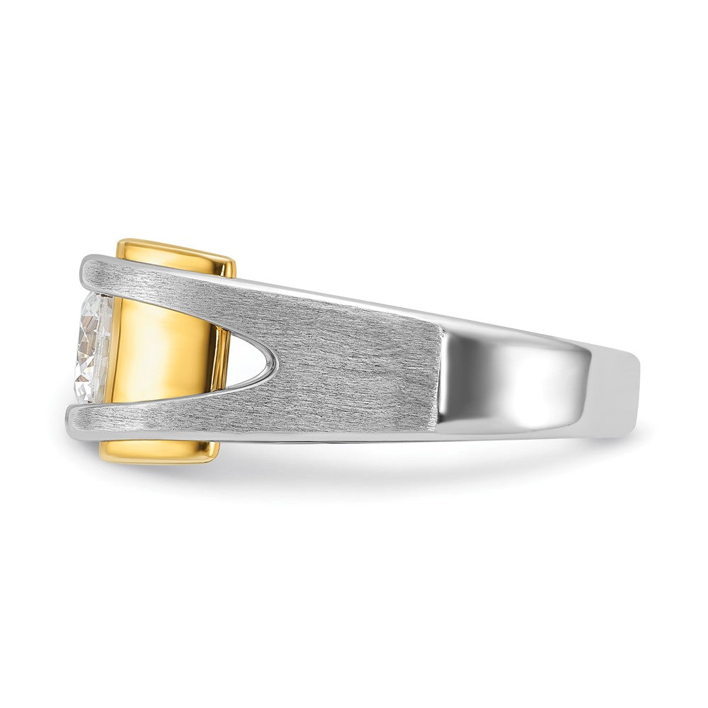 14k Two-tone Men's Polished and Satin 1 Carat Lab Grown Diamond Ring