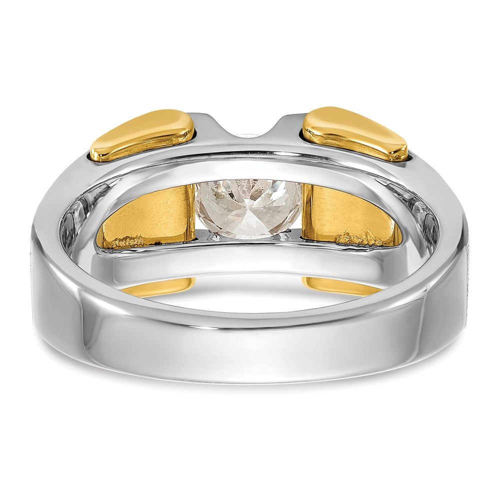 14k Two-tone Men's Polished and Satin 1 Carat Lab Grown Diamond Ring