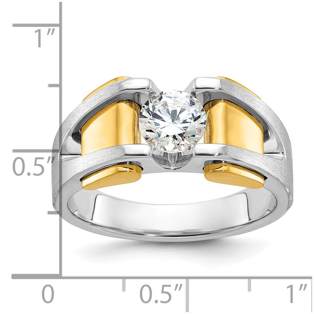 14k Two-tone Men's Polished and Satin 1 Carat Lab Grown Diamond Ring
