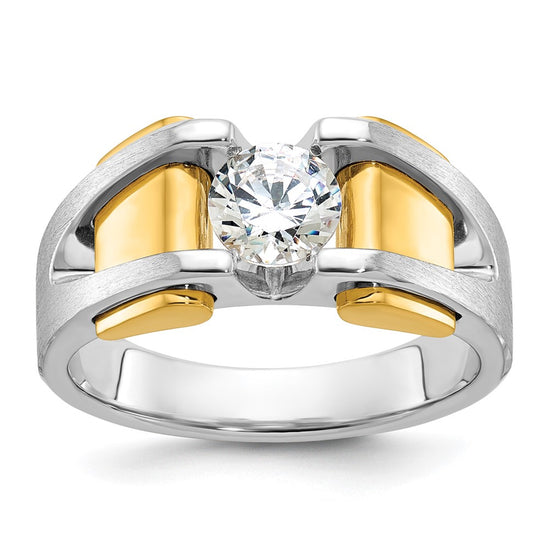 14k Two-tone Men's Polished and Satin 1 Carat Lab Grown Diamond Ring