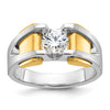 14k Two-tone Men's Polished and Satin 1 Carat Lab Grown Diamond Ring