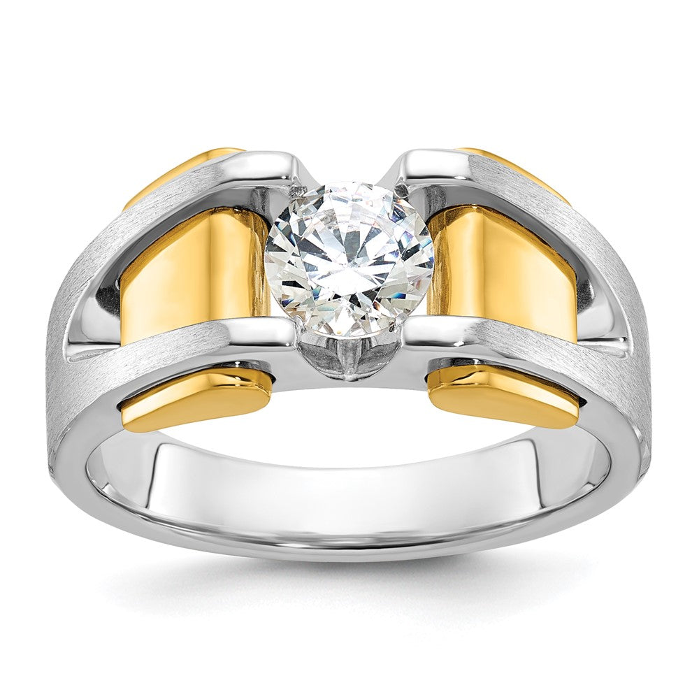 14k Two-tone Men's Polished and Satin 1 Carat Lab Grown Diamond Ring