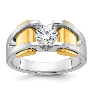 14k Two-tone Men's Polished and Satin 1 Carat Lab Grown Diamond Ring