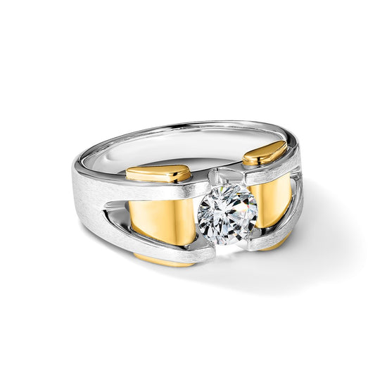 14k Two-tone Men's Polished and Satin 1 Carat Lab Grown Diamond Ring