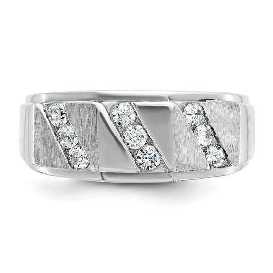 14k White Gold Men's Polished and Satin 1/2 Carat AA Quality Diamond Ring