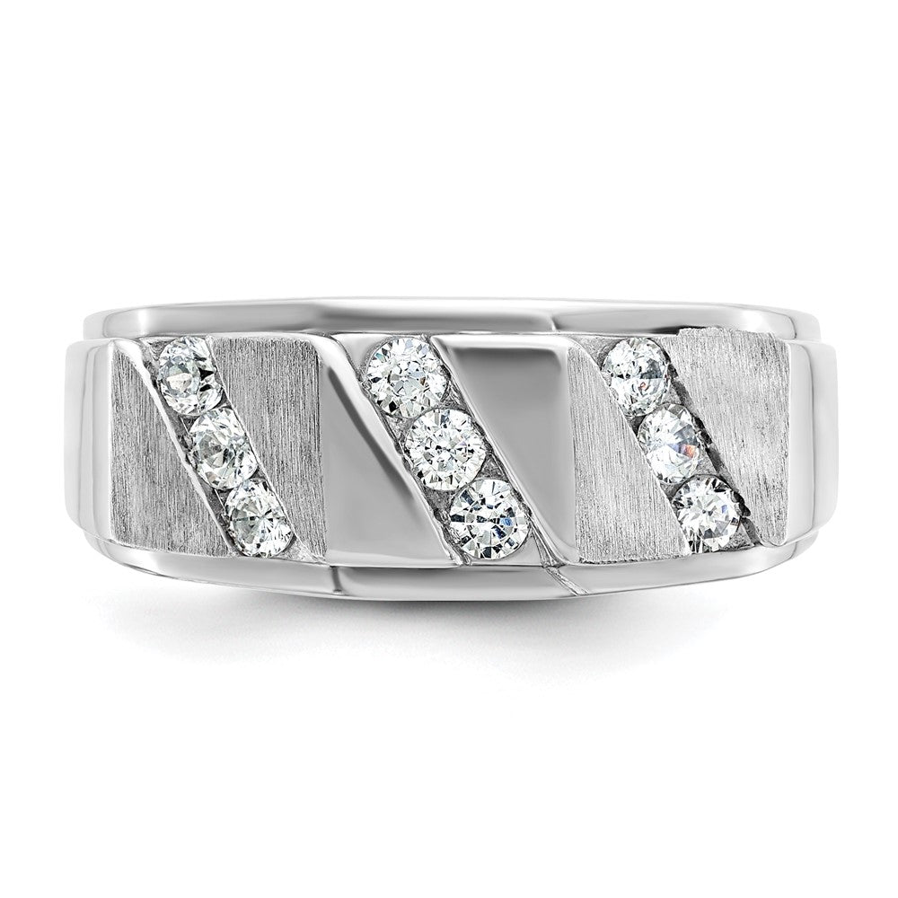 14k White Gold Men's Polished and Satin 1/2 Carat AA Quality Diamond Ring