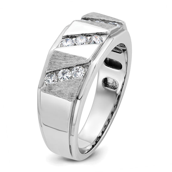 14k White Gold Men's Polished and Satin 1/2 Carat AA Quality Diamond Ring