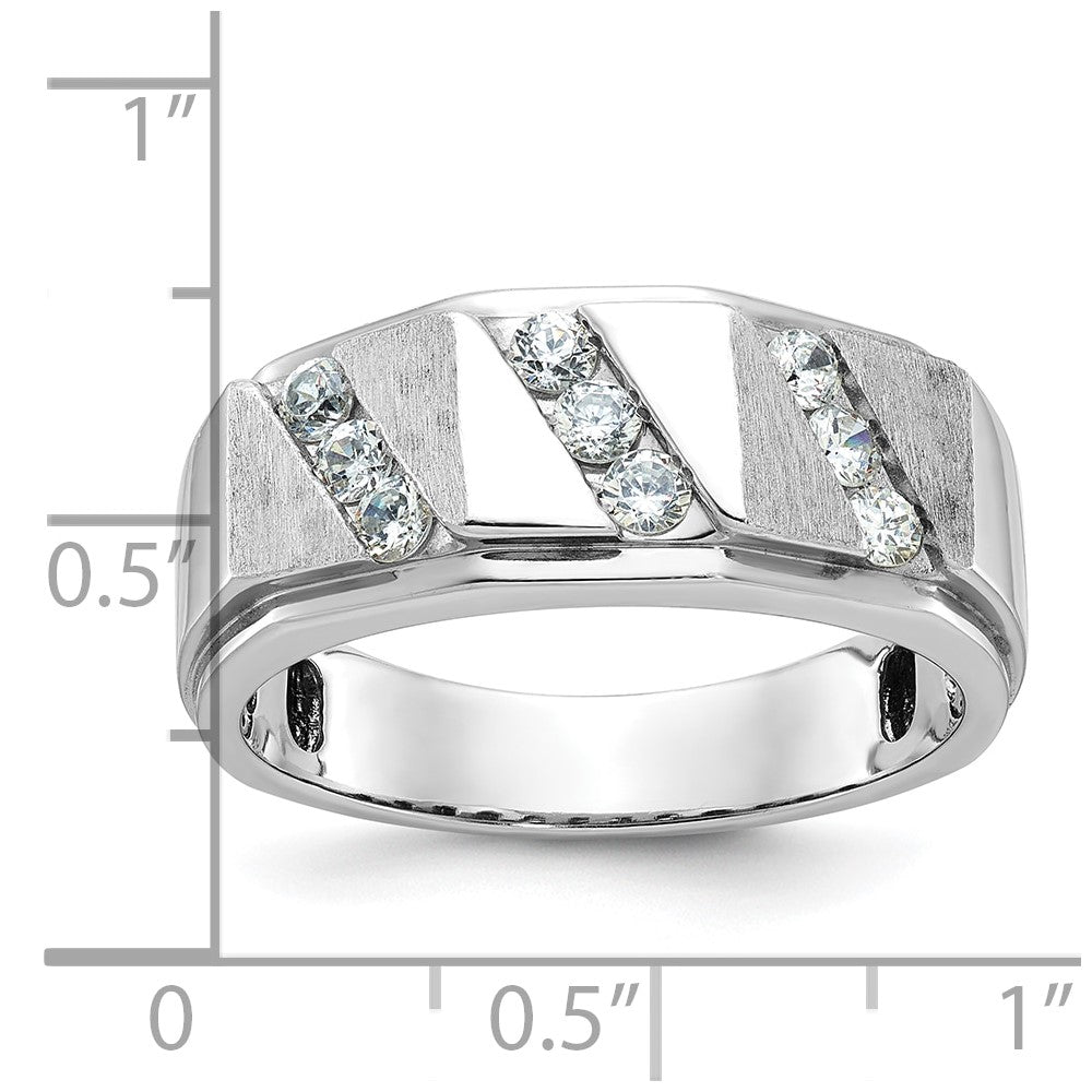 14k White Gold Men's Polished and Satin 1/2 Carat AA Quality Diamond Ring
