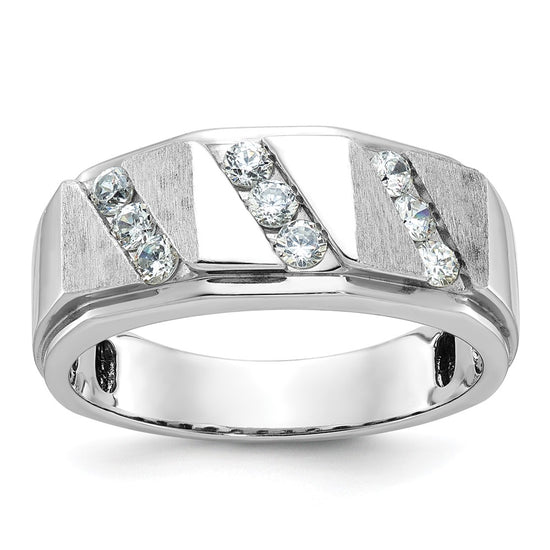 14k White Gold Men's Polished and Satin 1/2 Carat AA Quality Diamond Ring