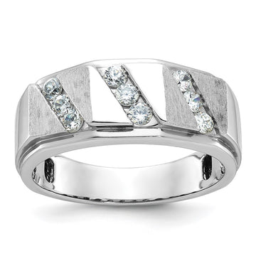 14k White Gold Men's Polished and Satin 1/2 Carat AA Quality Diamond Ring