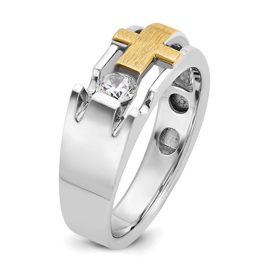 IBGoodman 10k Two-tone Men's Polished Satin and Cut-Out 1/3 Carat A Quality Diamond Cross Ring