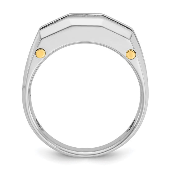 14k Two-tone Men's Polished and Satin Cut-Out 5-Stone 1 Carat AA Quality Diamond Ring