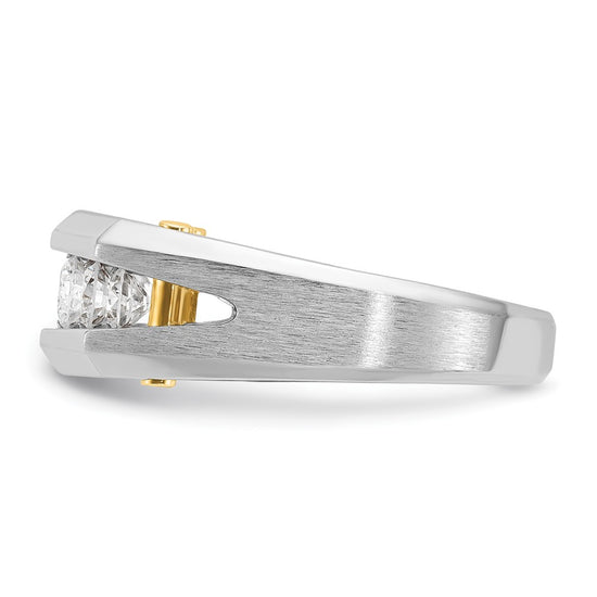 14k Two-tone Men's Polished and Satin Cut-Out 5-Stone 1 Carat AA Quality Diamond Ring