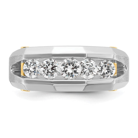 14k Two-tone Men's Polished and Satin Cut-Out 5-Stone 1 Carat AA Quality Diamond Ring