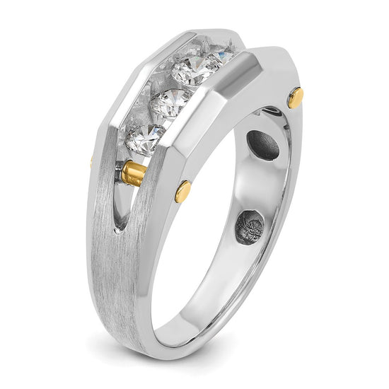 14k Two-tone Men's Polished and Satin Cut-Out 5-Stone 1 Carat AA Quality Diamond Ring