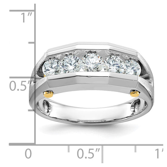 14k Two-tone Men's Polished and Satin Cut-Out 5-Stone 1 Carat AA Quality Diamond Ring