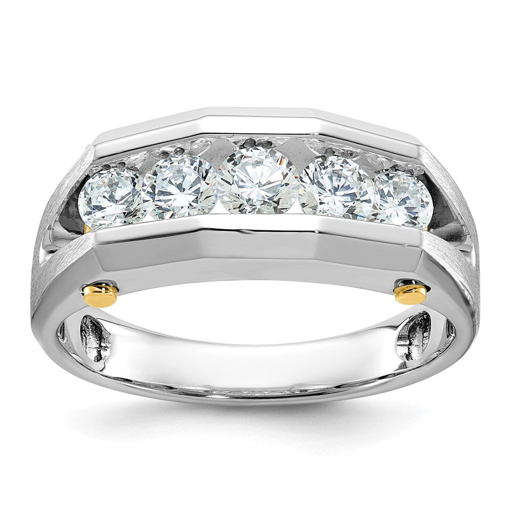 14k Two-tone Men's Polished and Satin Cut-Out 5-Stone 1 Carat AA Quality Diamond Ring