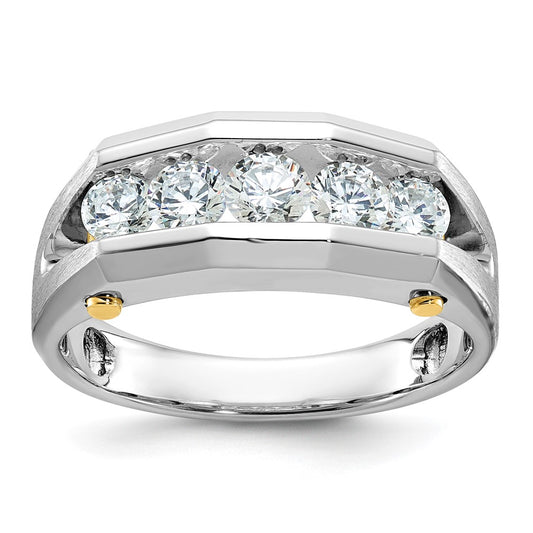 14k Two-tone Men's Polished and Satin Cut-Out 5-Stone 1 Carat AA Quality Diamond Ring