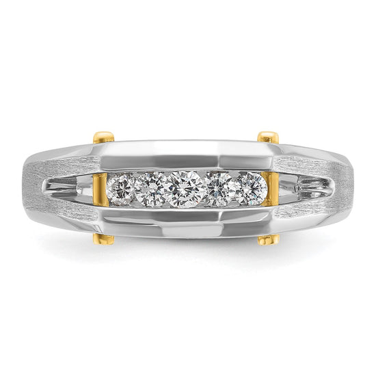 14k Two-tone Men's Polished Satin and Cut-Out 5-Stone 1/4 Carat AA Quality Diamond Ring