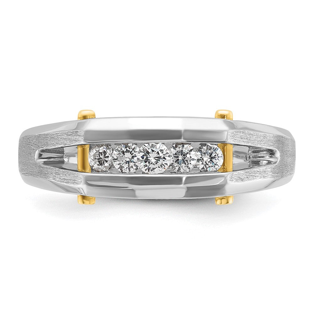 14k Two-tone Men's Polished Satin and Cut-Out 5-Stone 1/4 Carat AA Quality Diamond Ring